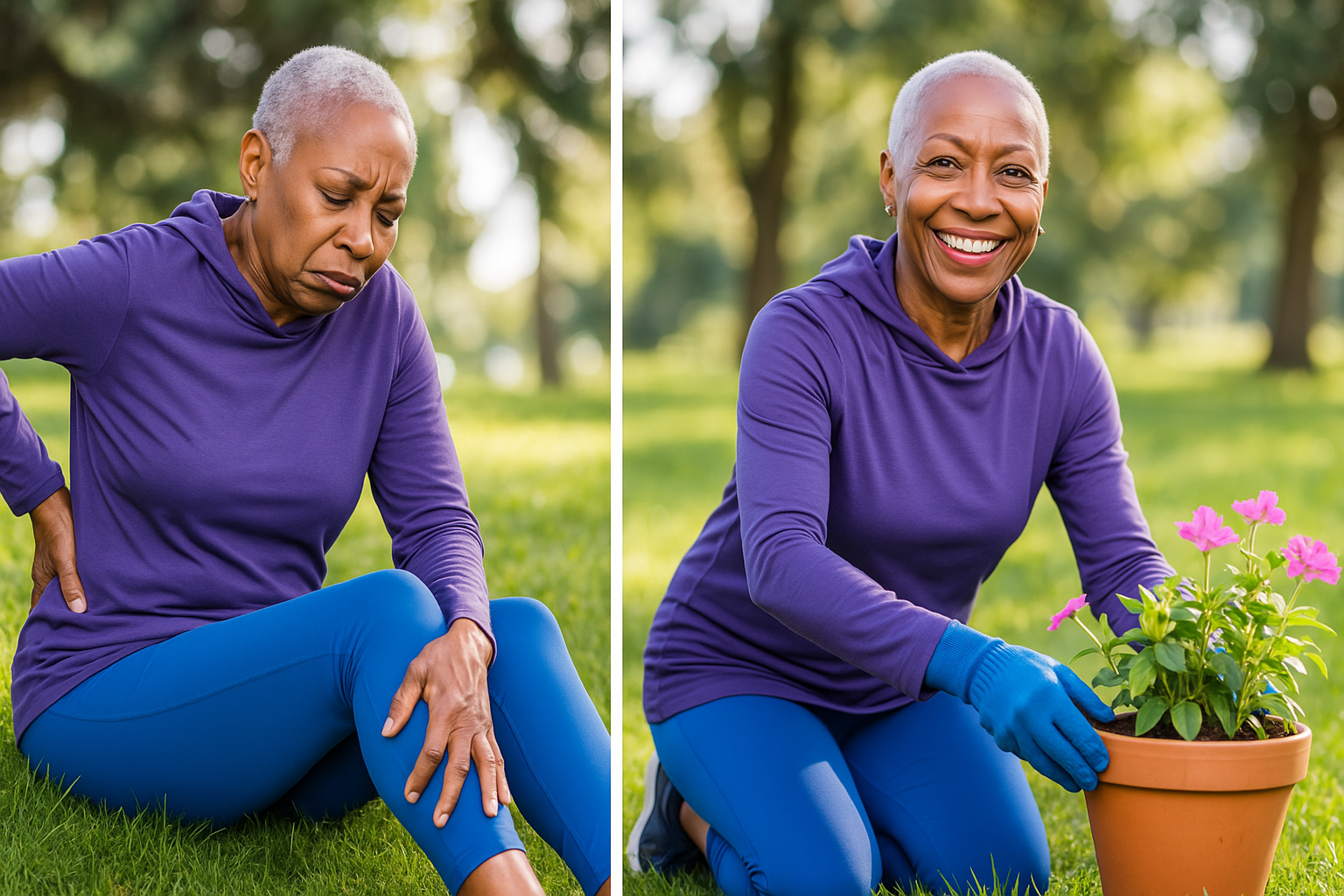 Senior woman comparing regular turmeric powder to concentrated supplements
